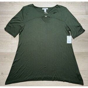 NWT Dana Buchman Blouse Size Large Olive Green T Shirt Pendant Collar Kohl’s